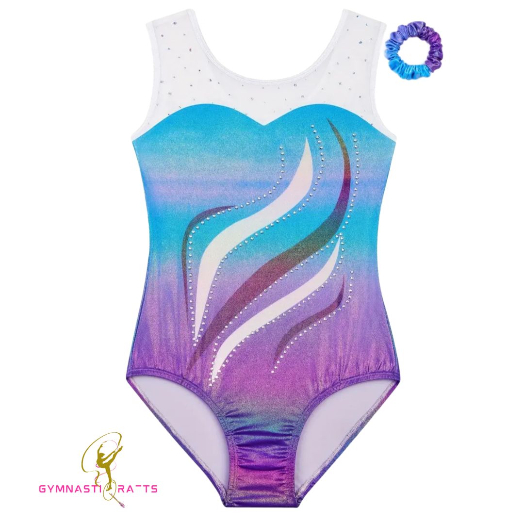  Ocean Blue Gradient Sparkle Gymnastics Leotard  + Matching Scrunchie