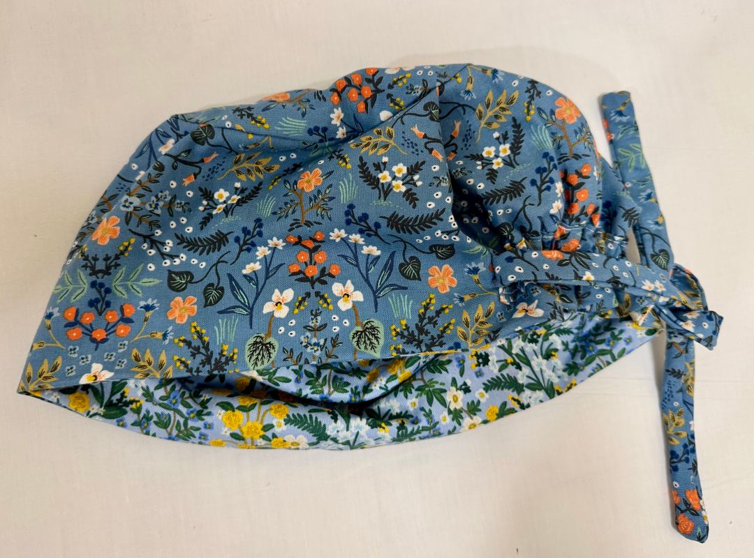 Rifle Paper Co (Blue on Blue) Reversible Scrub Cap (Elastic & Tie)