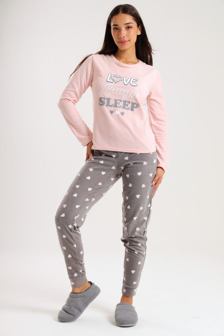 Ladies micro fleece Long sleeve pyjama set