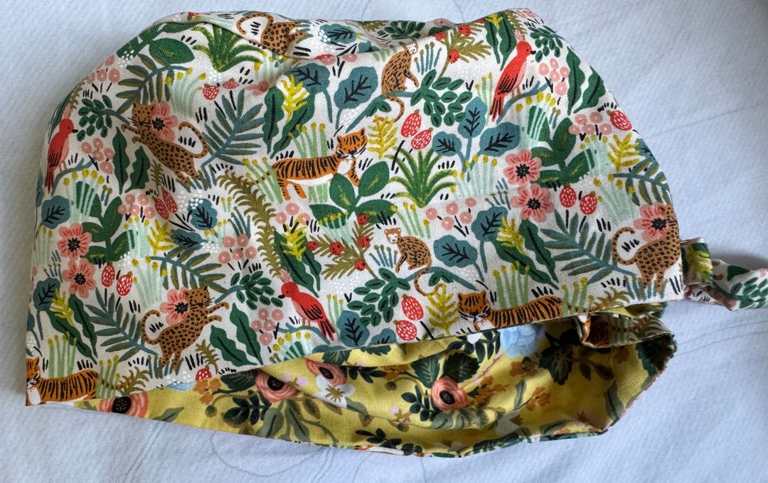 Rifle Paper Menagerie Tigers / Yellow Florals Reversible Scrub Cap
