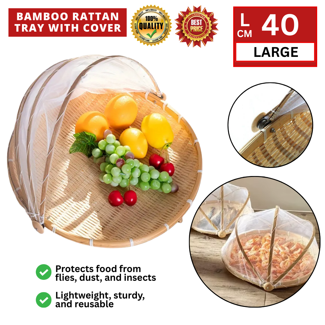 BAMBOO RATTAN TRAY WITH COVER 