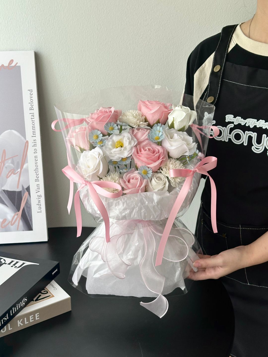 White Pink Soap Flower Mixed Bouquet 