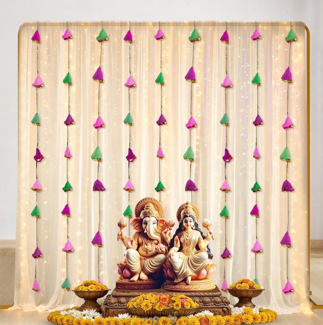 Ganpati Decoration Backdrop (White and Tassels)