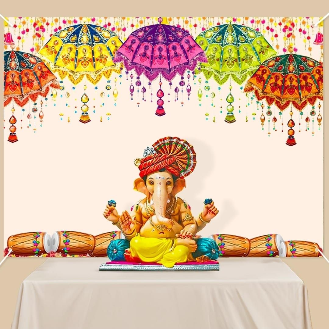 Ganpati Decoration Backdrop (Umbrellas)