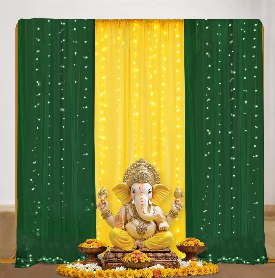 Ganpati Decoration Backdrop (Green and yellow)