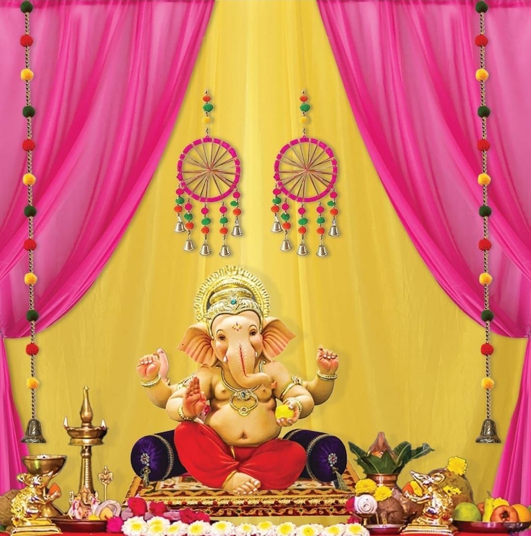 Ganpati Decoration Backdrop (Pink and yellow)