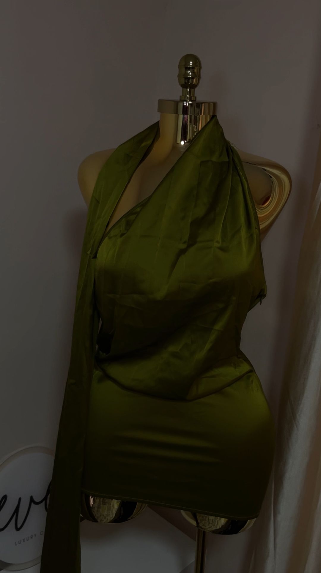 Olive Draped Backless Dress