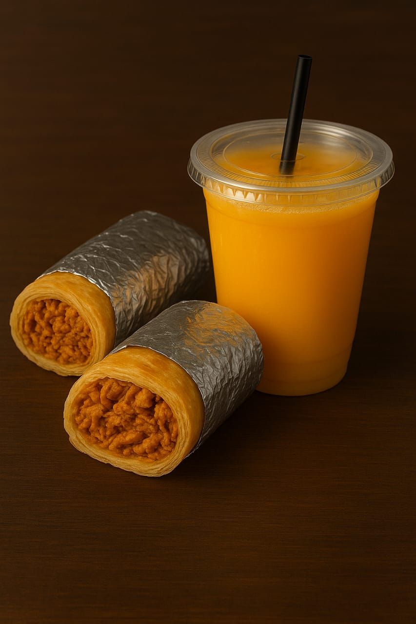 Paratha Wrap Chicken with Orange Juice Cordial