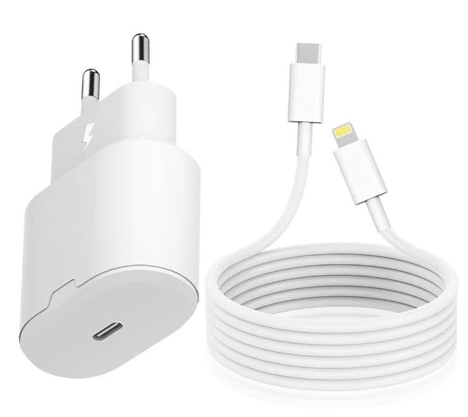 Câble et Prise Murale (USB-C + Lightning) 25W - Evetane