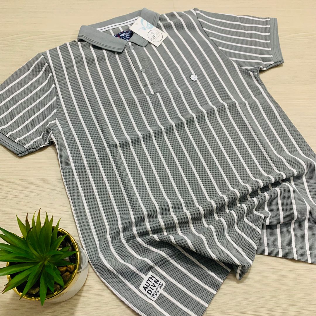 HEEBEE VERTICAL SPRIPPED POLO SHIRT - GREY