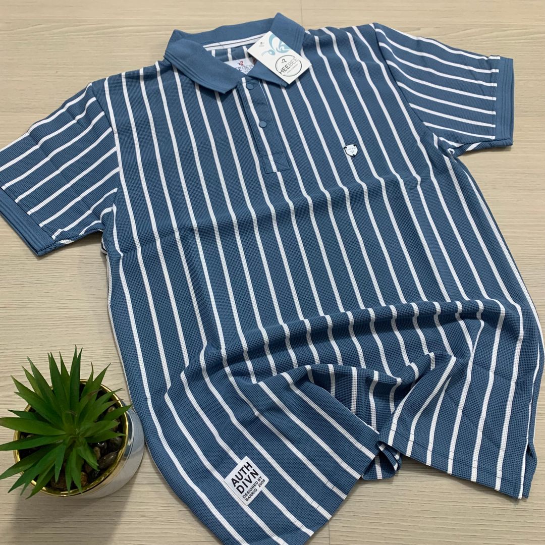 HEEBEE VERTICAL SPRIPPED POLO SHIRT - BLUE