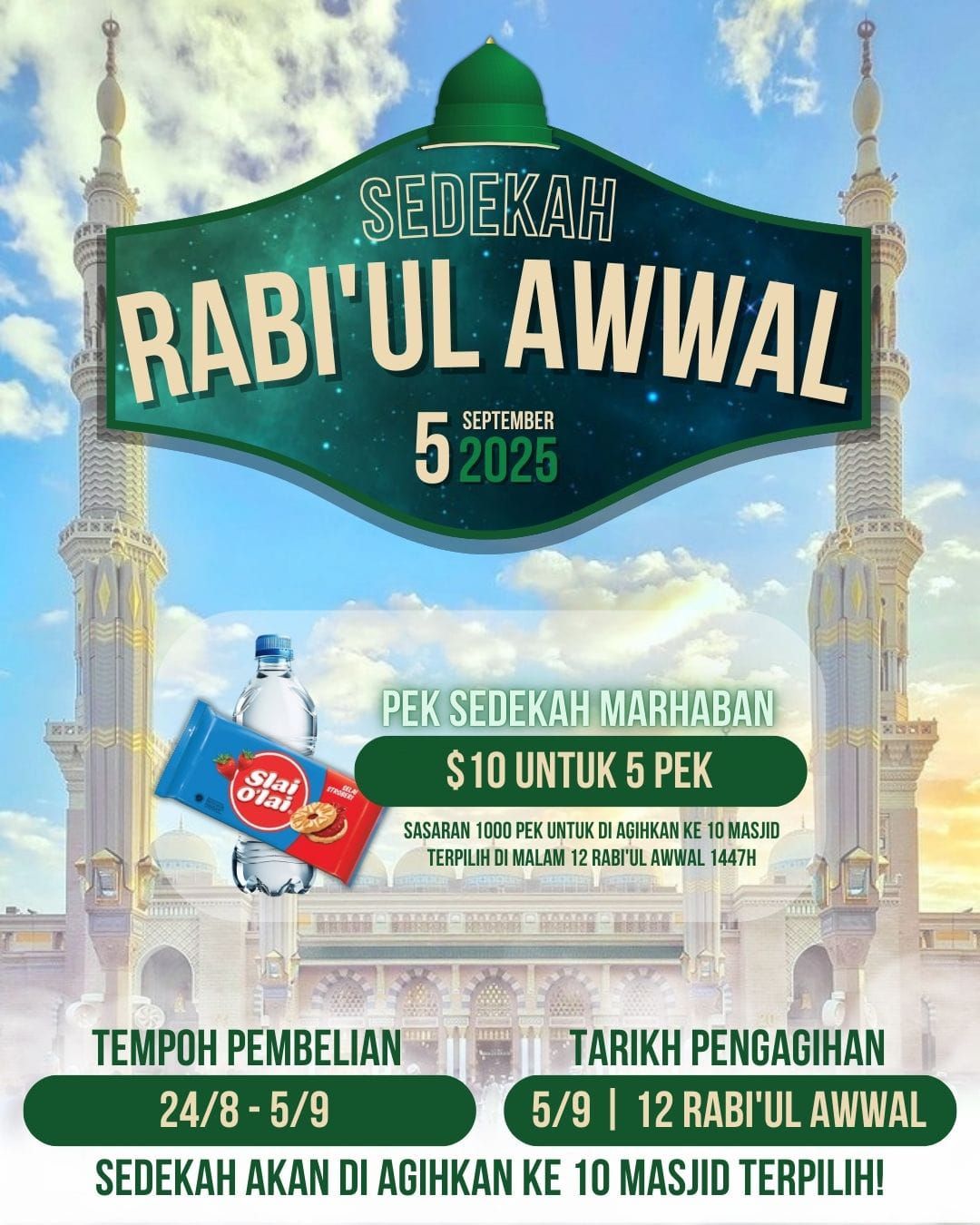 [ISTIMEWA 12 RABI'ULAWWAL] Pek Sedekah Marhaban! Serendah $10 [5 PEK]