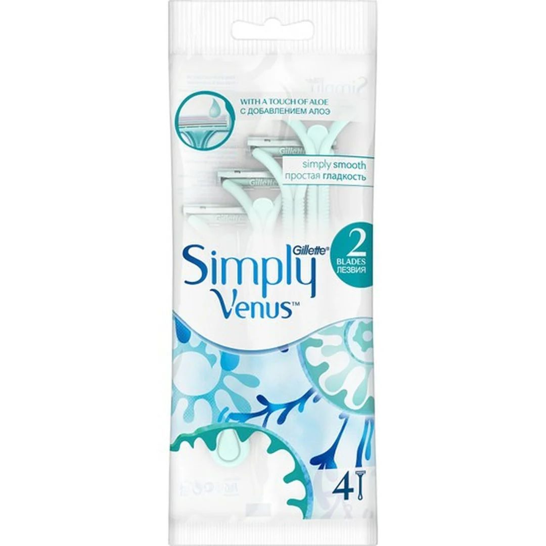GILLETTE VENUS 2-BLADE DISPOSABLE RAZORS - 4 CT | جيليت شفرات حلاقة جيليت سيمبلي فينوس 2 - 4 قطع