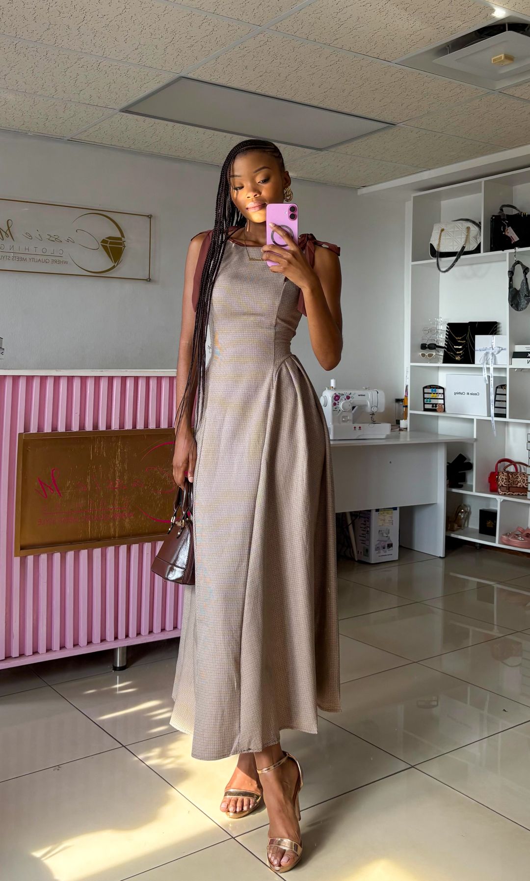 Taupe Bow Detail  maxi