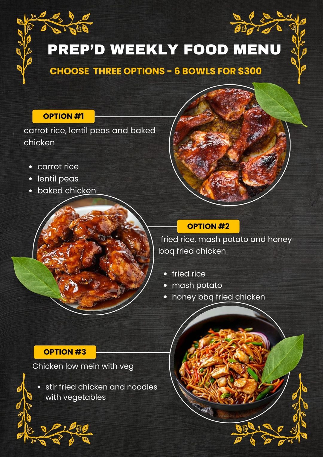 Regular food options (one week)