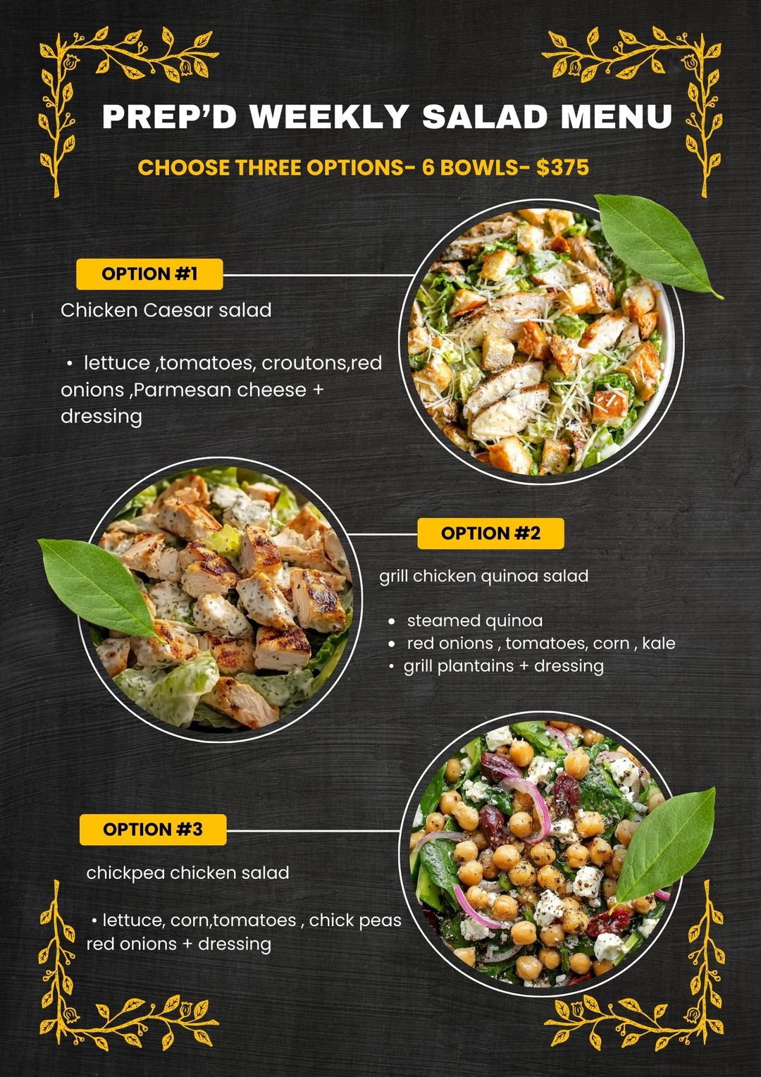 Salad options (one week) 