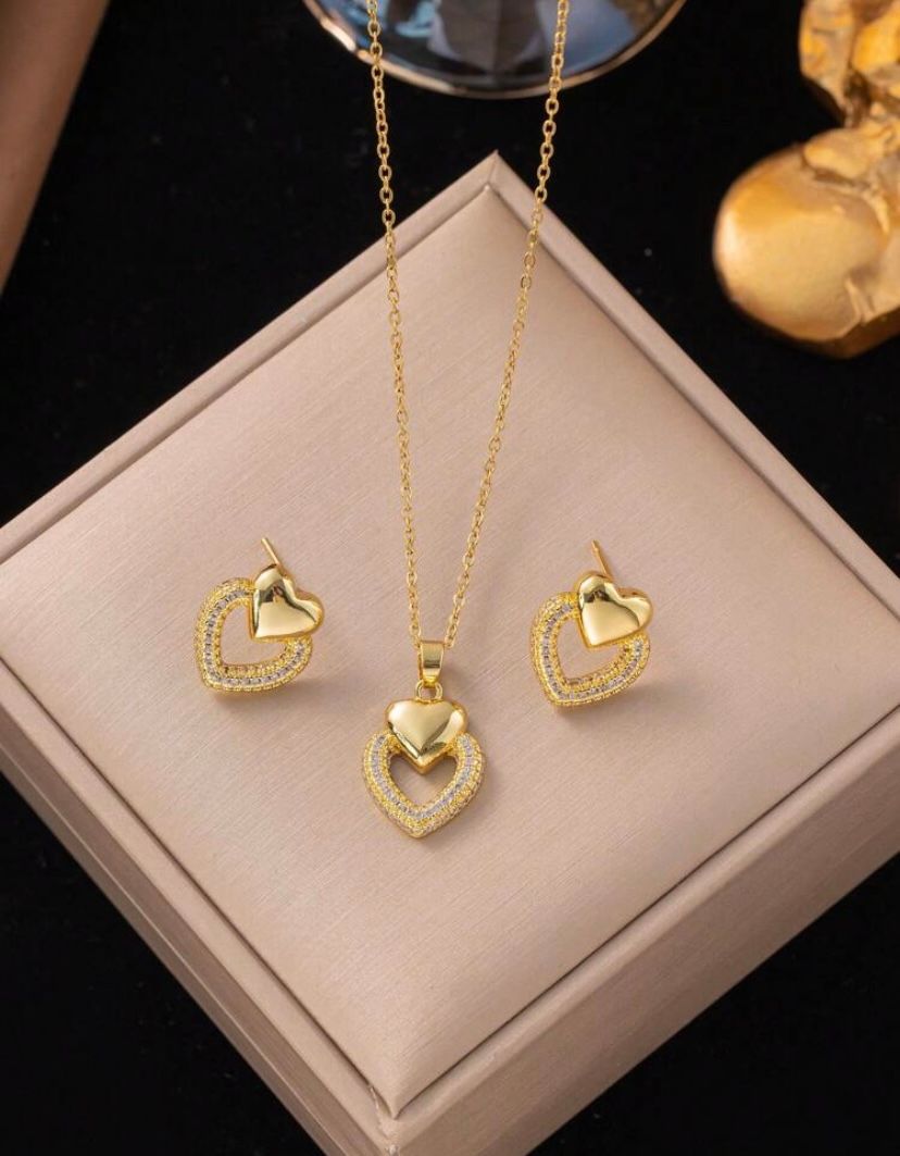 1 Set Stainless Steel  Heart Shaped Jewelry  Set 