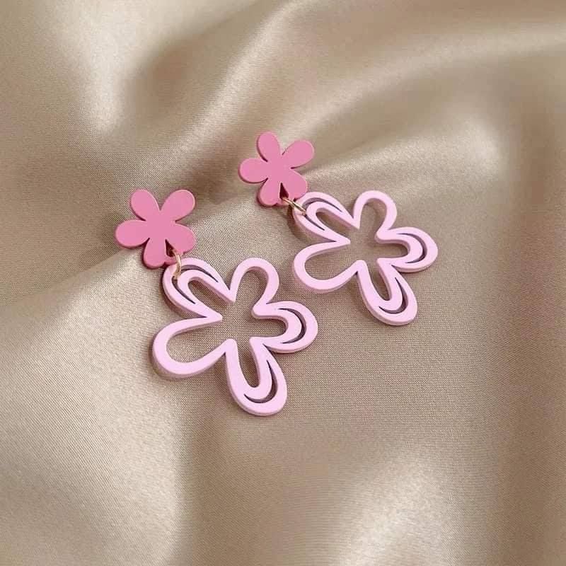 Pink Flower Petals Earring Pair
