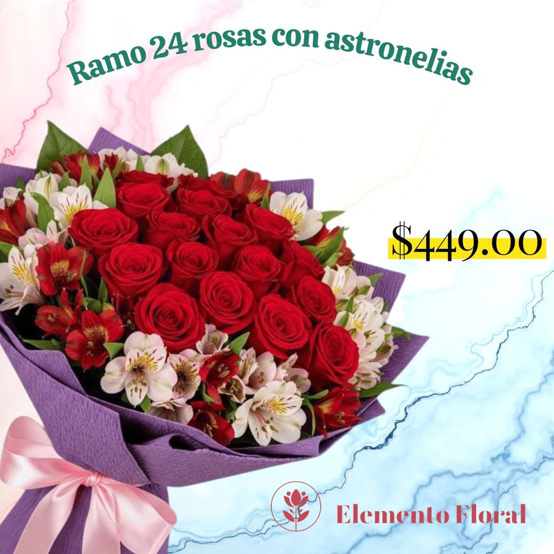 RAMO DE 24 ROSAS Y ASTROMELIAS