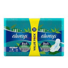 Always Ultra Thin 3in 1 Herbal Clean Pads 14'S