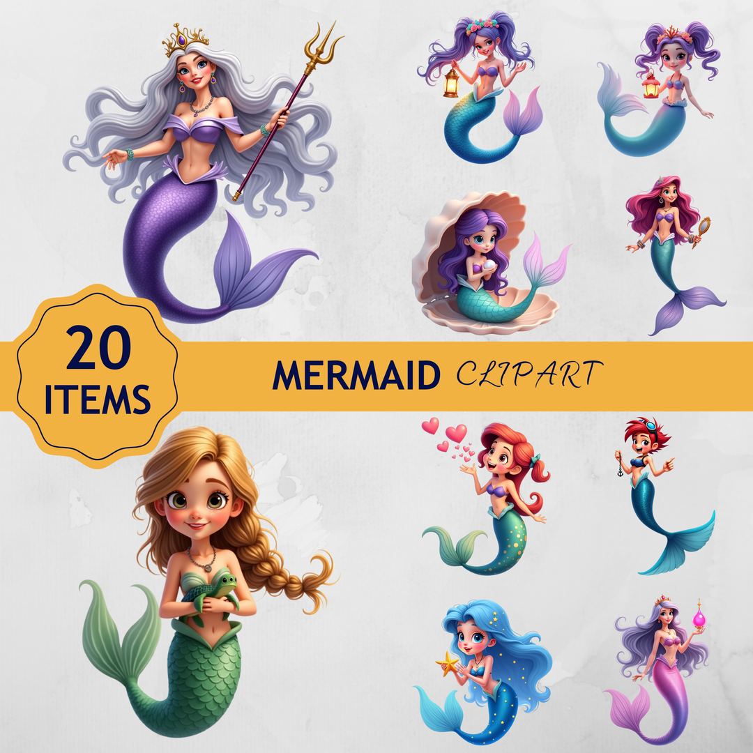 Wilin Digital - 20 Clipart Sticker Whatsapp Digital Printable Edisi Mermaid