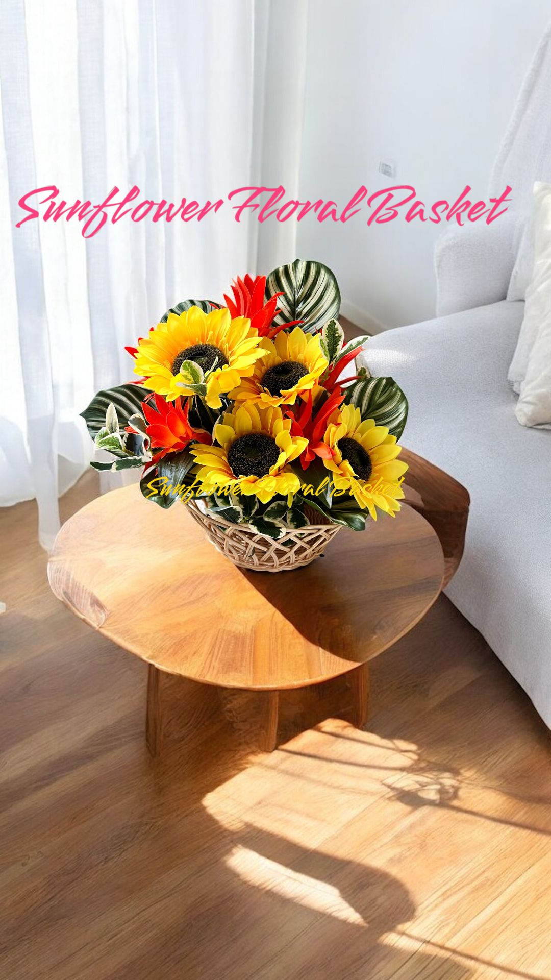 Faux Sunflower Basket Arrangement 