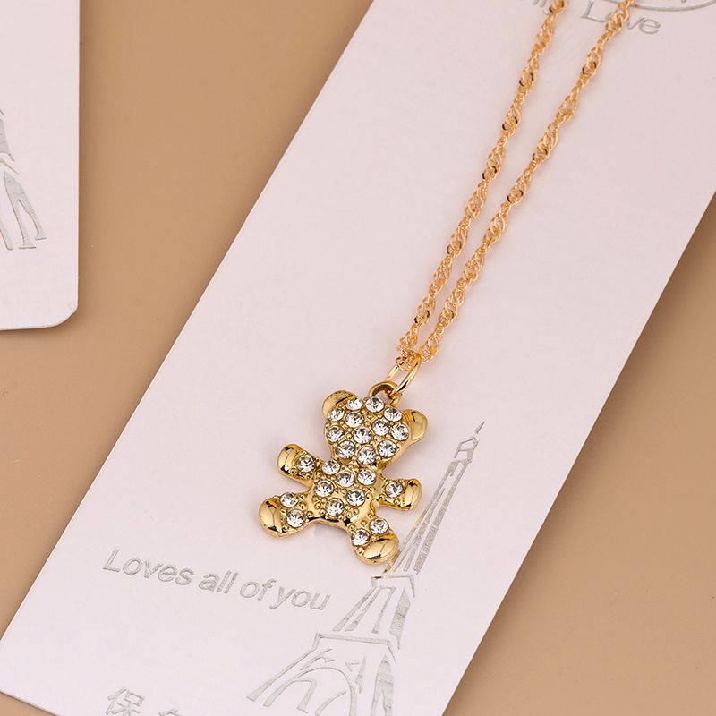 Full Diamond Bear Water Ripple Necklace 