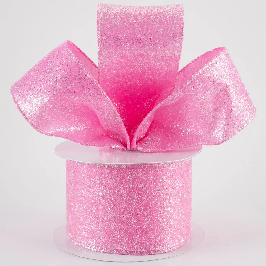 2.5" Candy Glittered Satin Ribbon: Fuchsia Hot Pink (10 Yards)