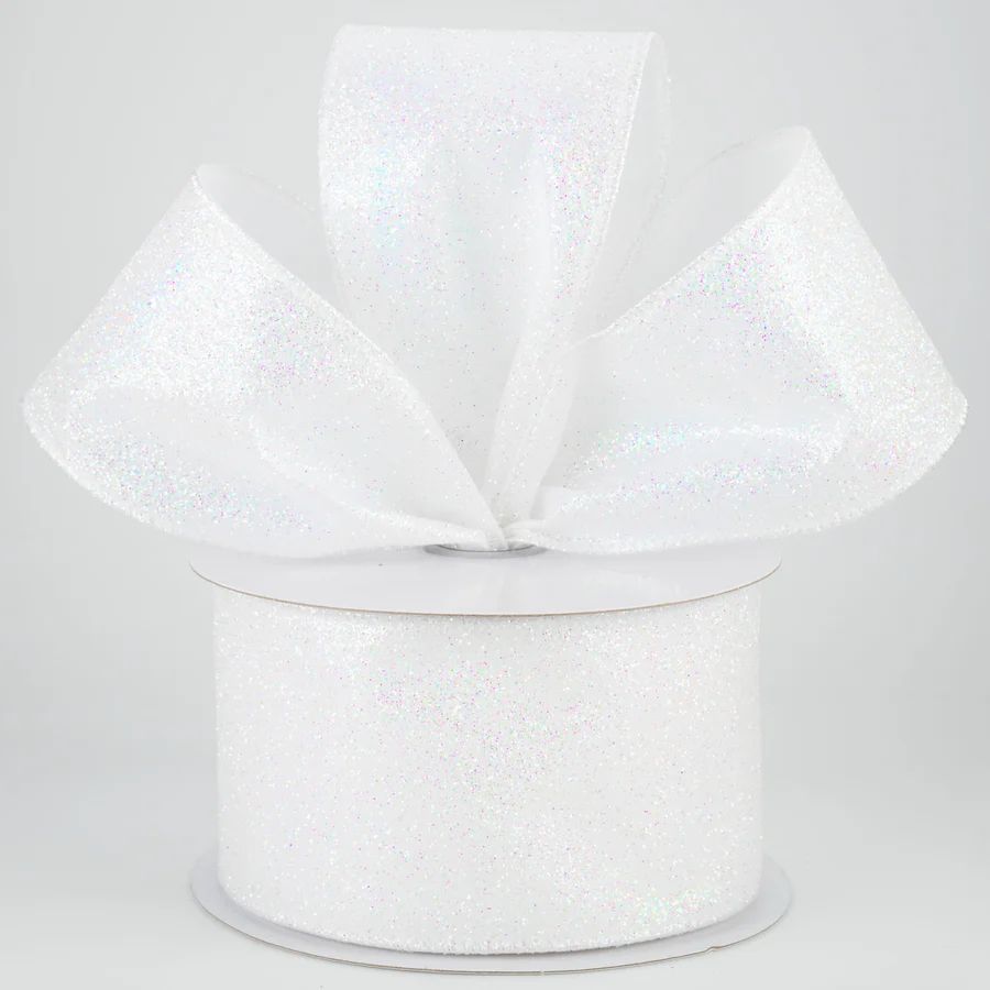 2.5" Iridescent Glitter Satin Ribbon: White (10 Yards)