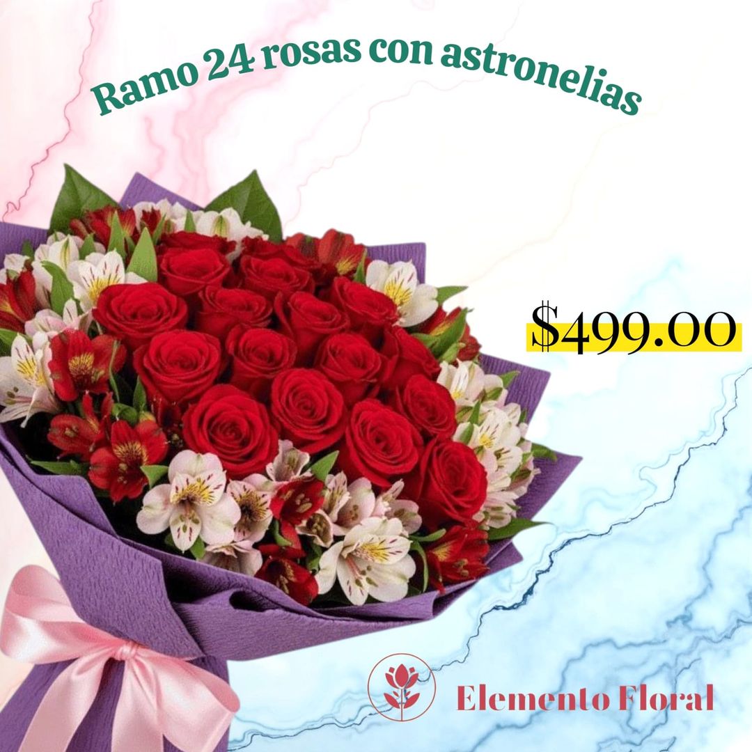 RAMO DE 24 ROSAS Y ASTROMELIAS