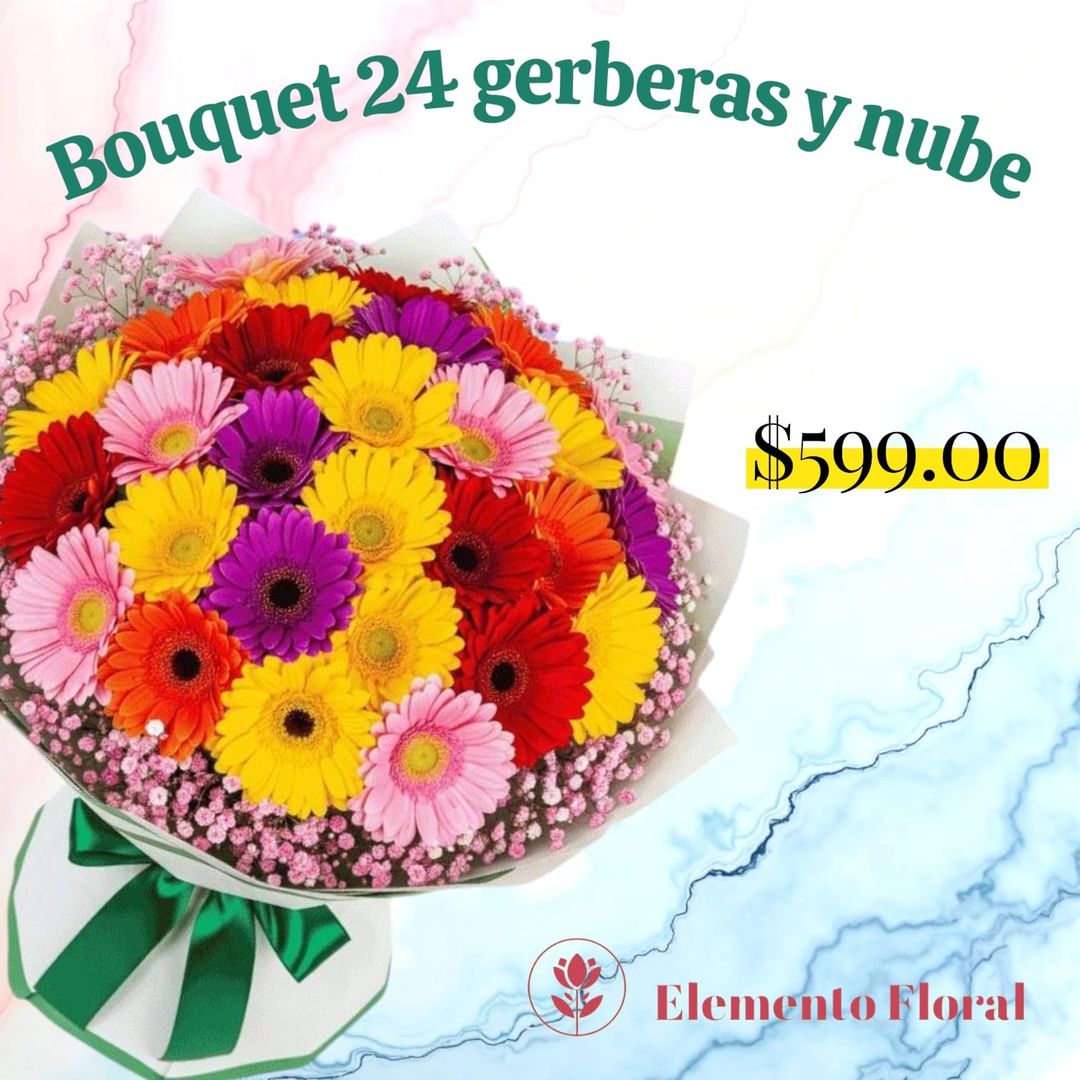 BOUQUETE 24 GERBERAS Y NUBE