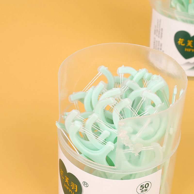 Flower feather 529-mint flavor double line round box dental floss (50)