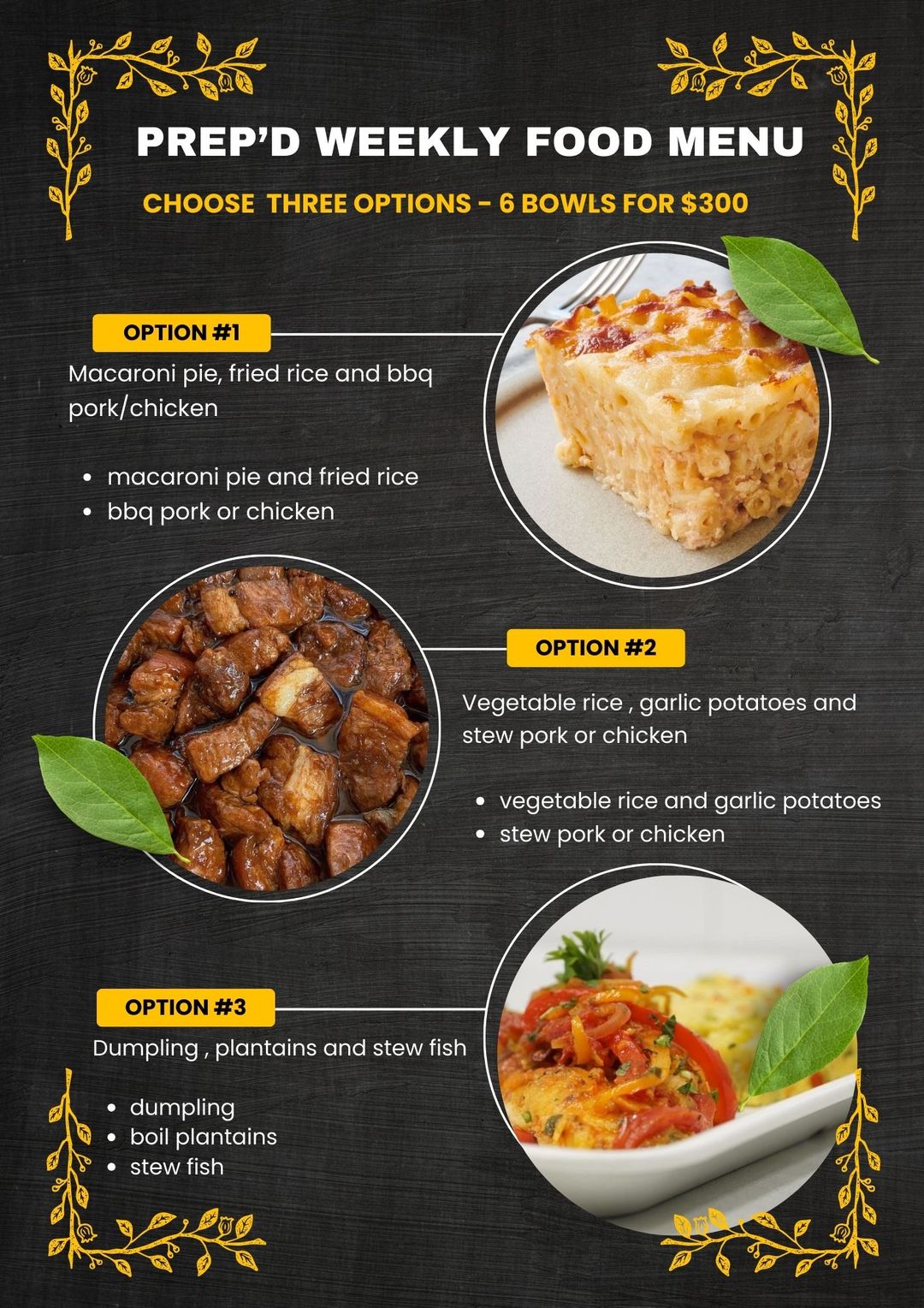 Regular food options (one week)
