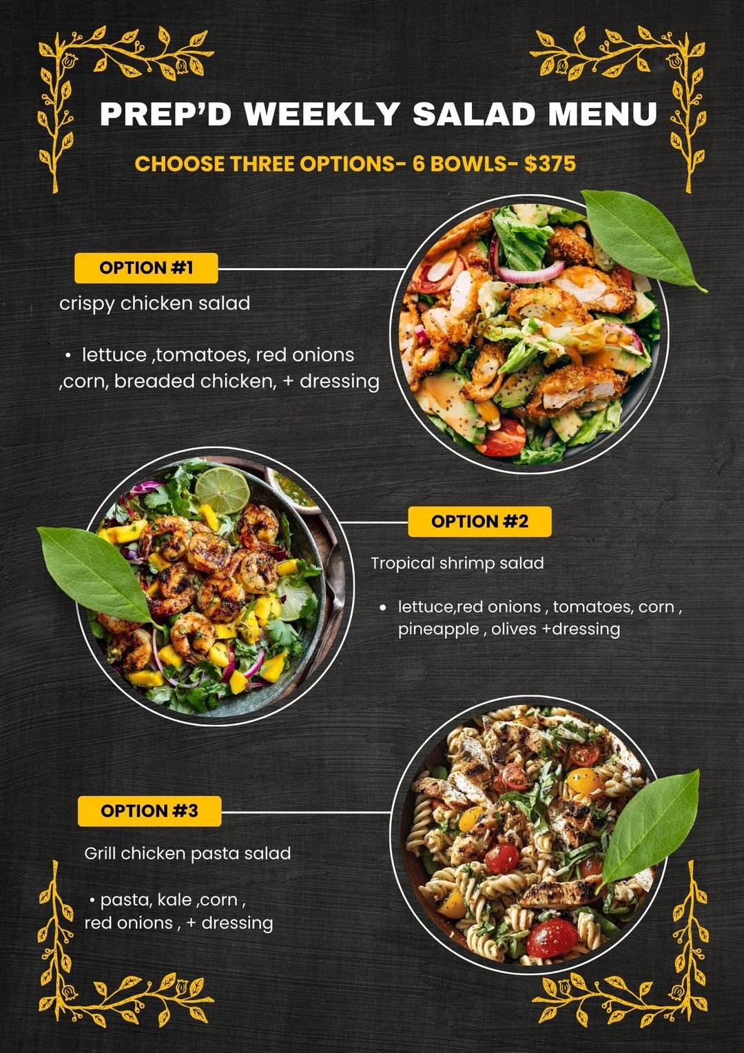 Salad options (one week) 