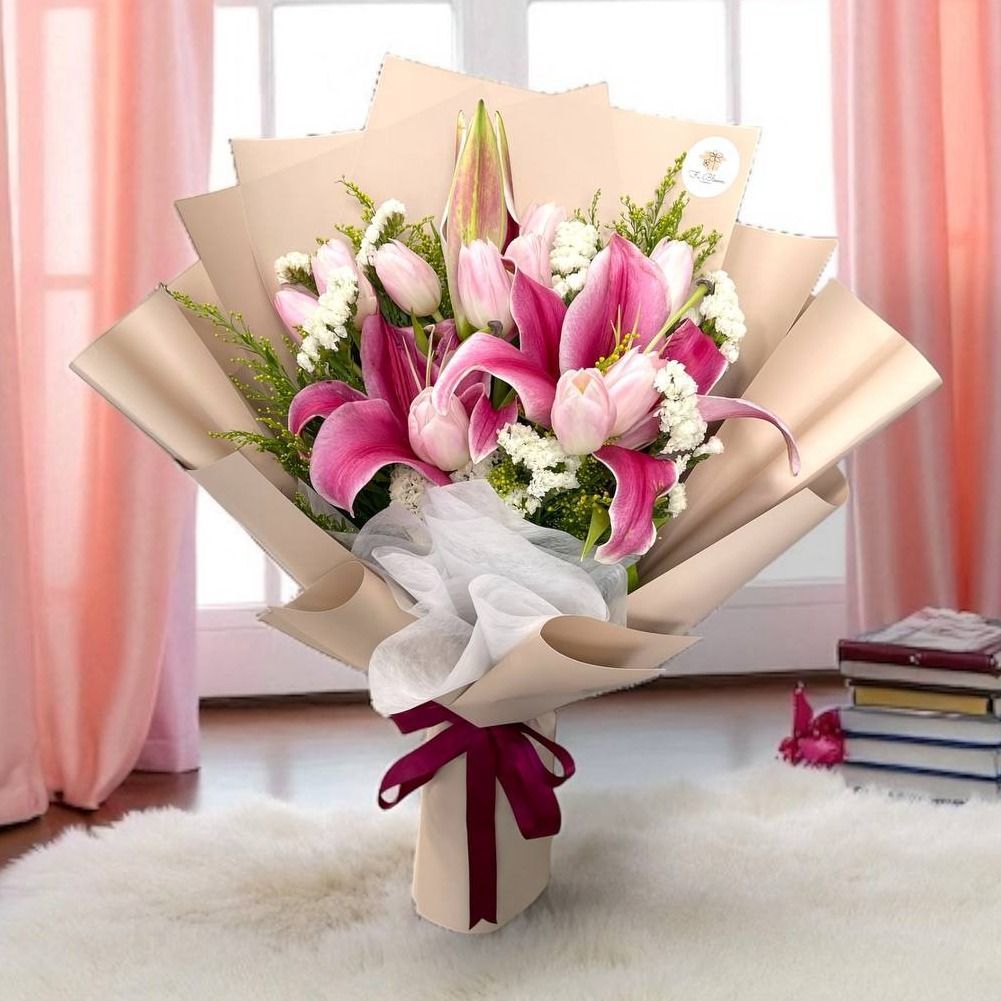 Pink Lily with Tulips