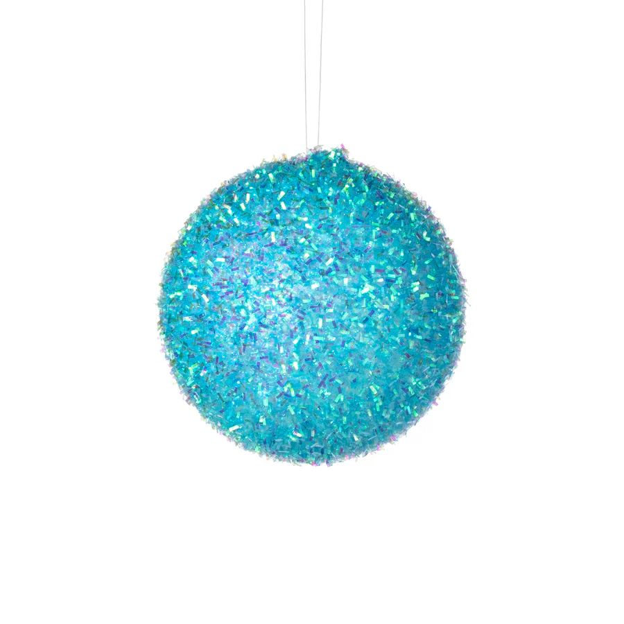 4" V-Cut Foil Ball Ornament: Iridescent Turquoise Blue