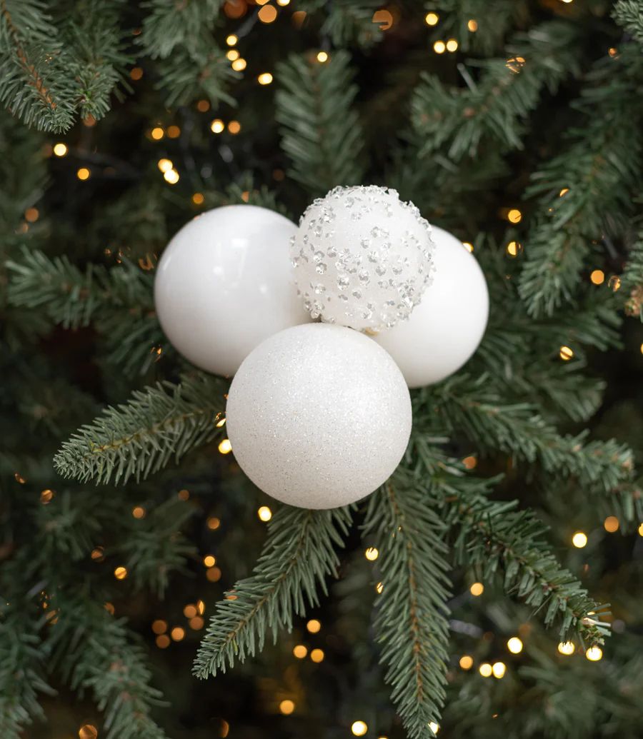 60-80mm Ball Ornament Cluster Ties: Sequin & Glitter White