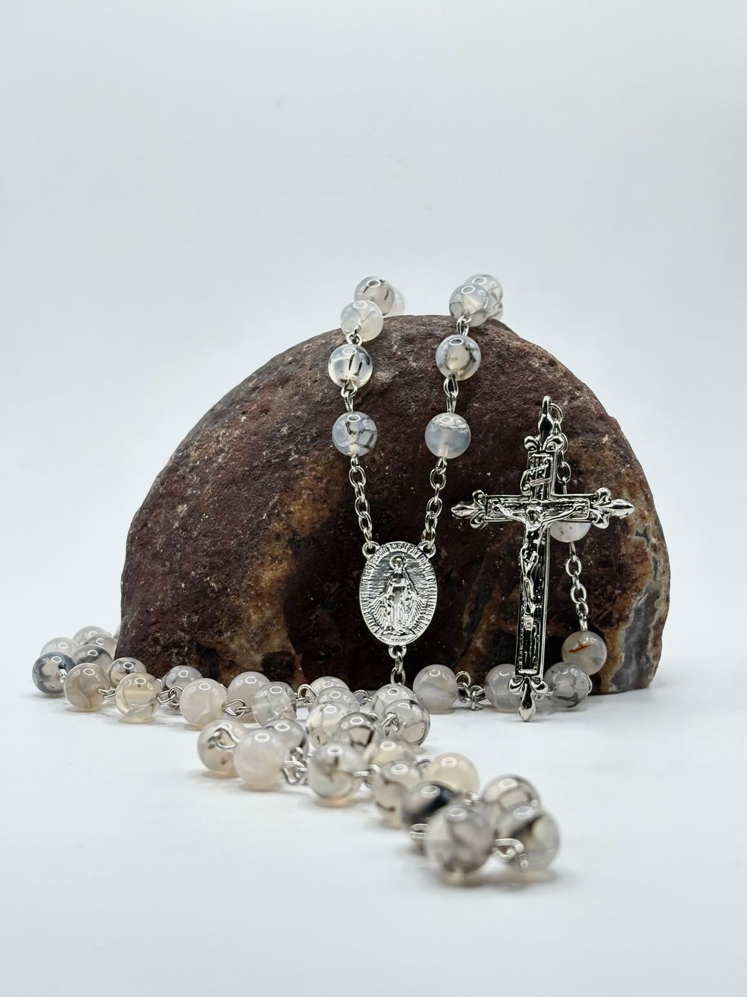 Rosario de Ágata Dragón 8mm en Acero inoxidable