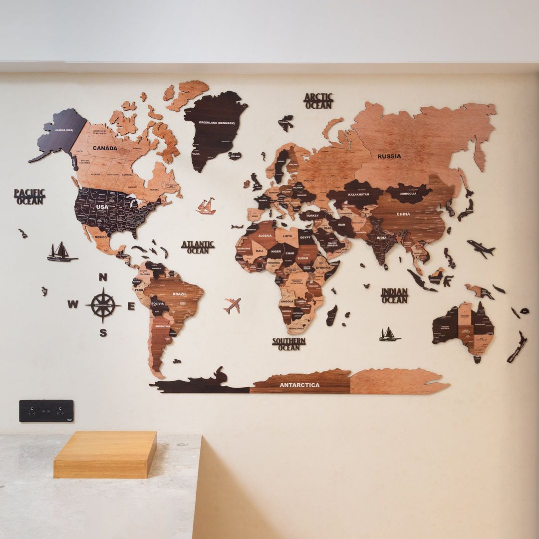 LED Wooden Texture World Map for Wall | Premium Light-Up Wooden World Map Décor | Sold by FlexTrade  