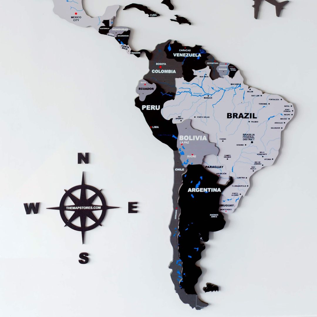 3D Black & Grey Premium Wooden World Map for Wall | Luxury Wall Décor | Sold by FlexTrade 