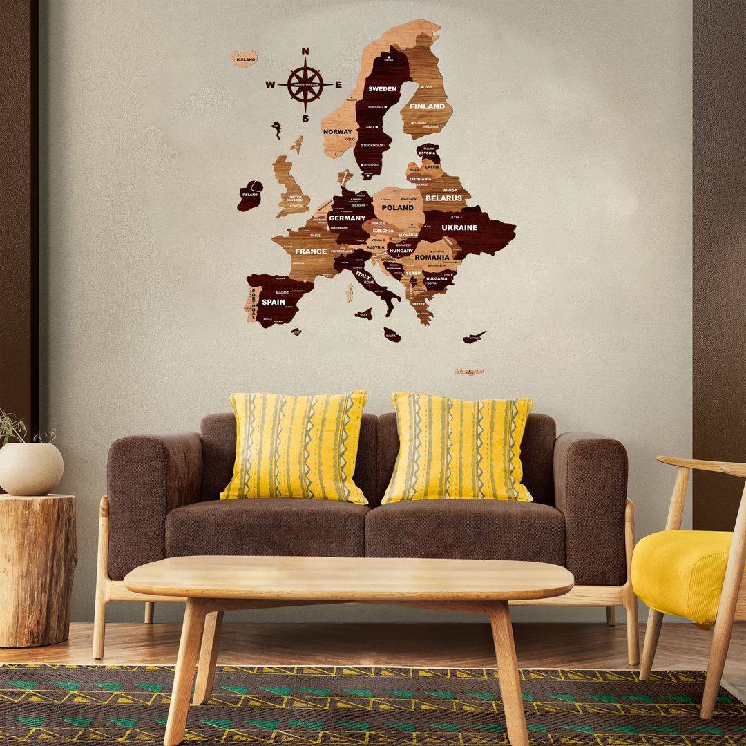  Wooden Texture Europe Map for Wall | Premium Wooden Map Décor | Sold by FlexTrade