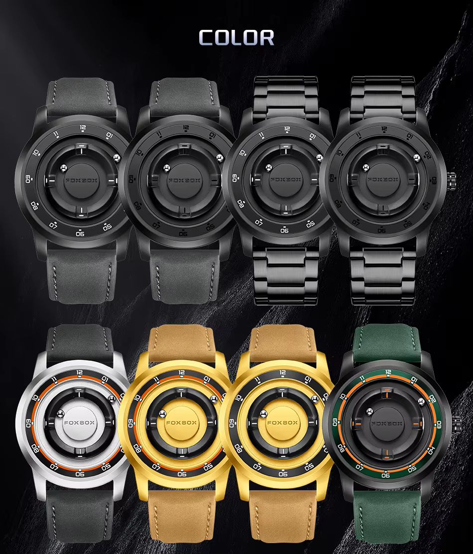 FOXBOX-Montre magnétique pour homme, à la mode, cadran unique, en acier inoxydable, pour affaires, loisirs, perle roulante, montre à quartz étanche, cadeau