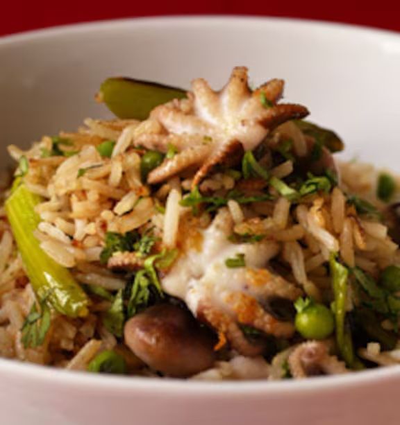 Fried rice with baby octopus