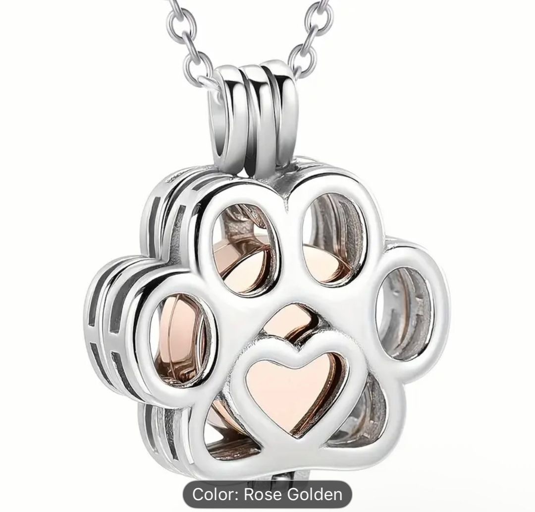  Stainless Steel Paw Print Cremation Jewelry - Mini Keepsake Locket Necklace