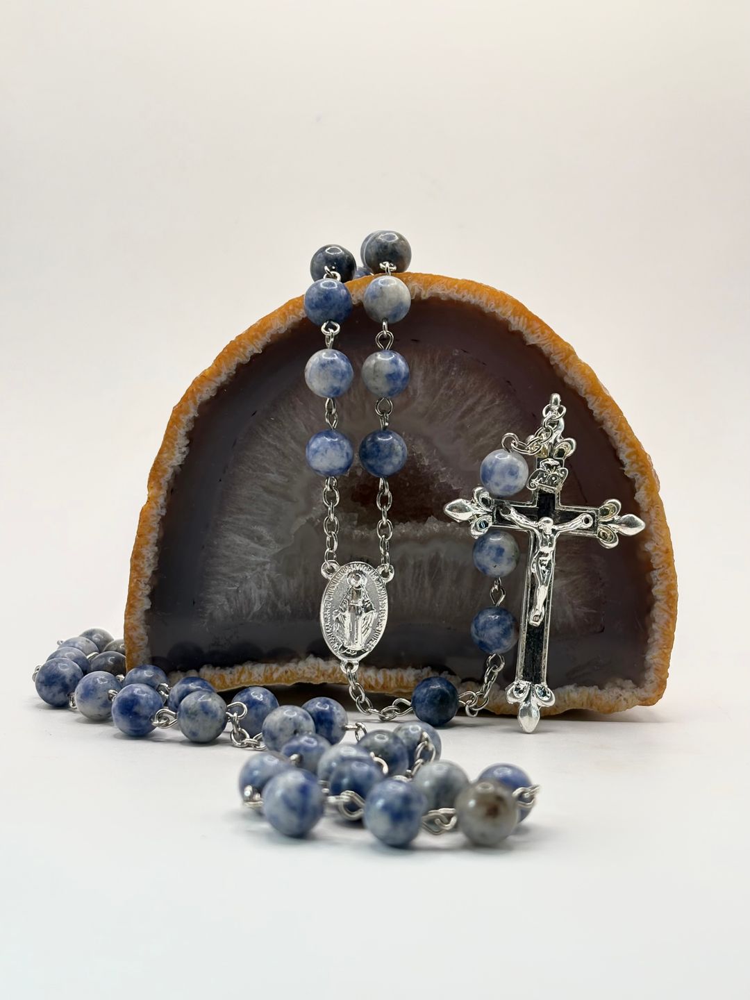 Rosario de Sodalita 8mm Acero inoxidable