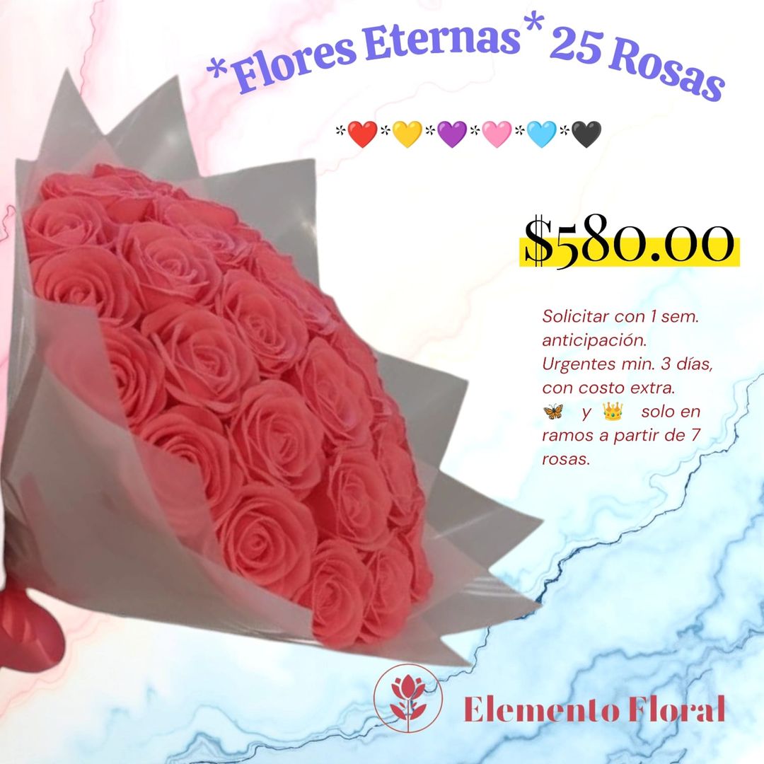 FLORES ETERNAS CON 25 ROSAS