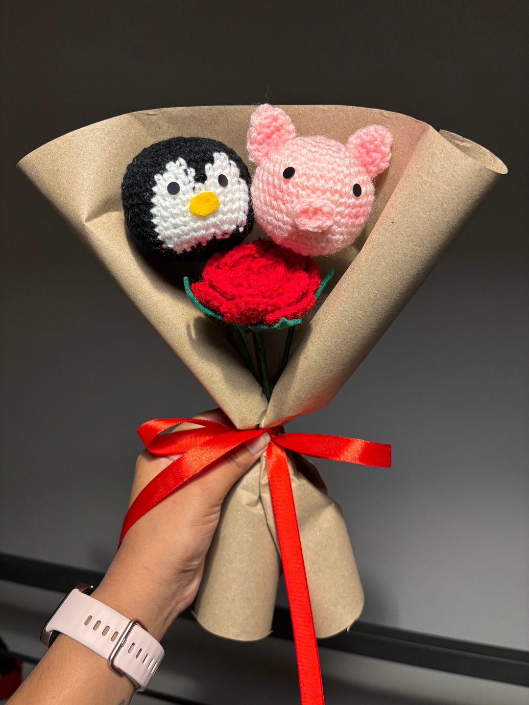Penguin + piggy couple bouquet