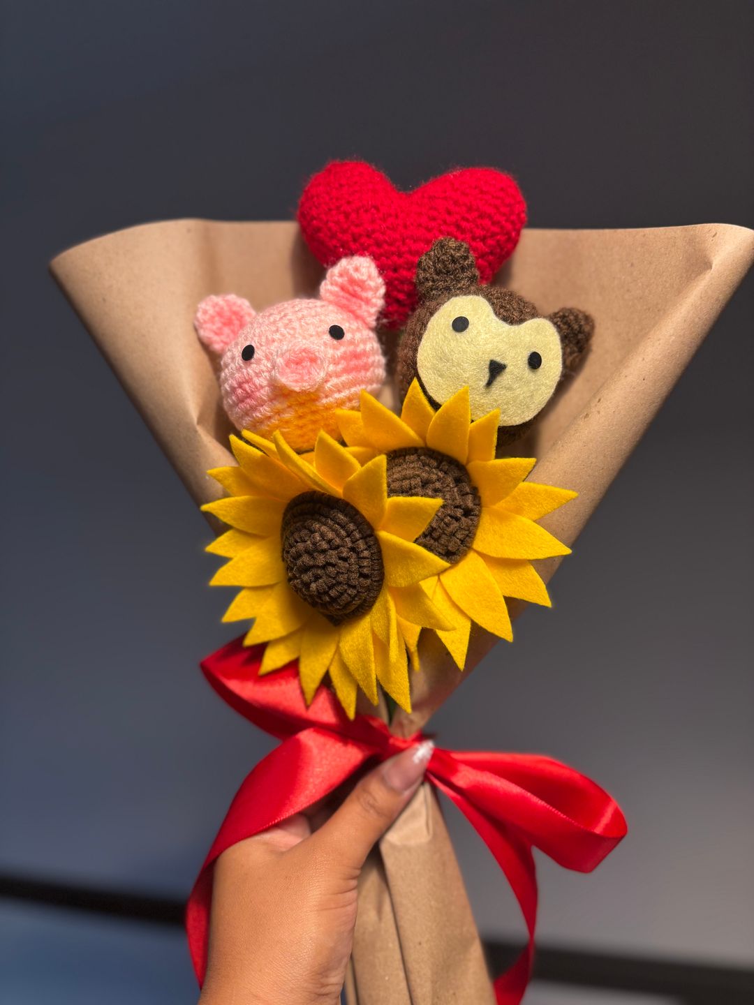 Piggy + monkey couple bouquet