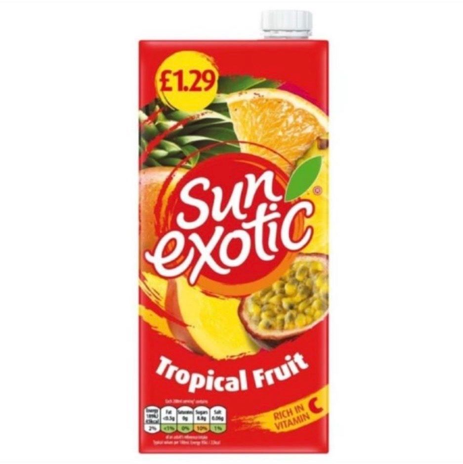 2 cases 12x Sun Exotic 1L tropical juice PM £1.29 1 case BB 30/11/2025*
