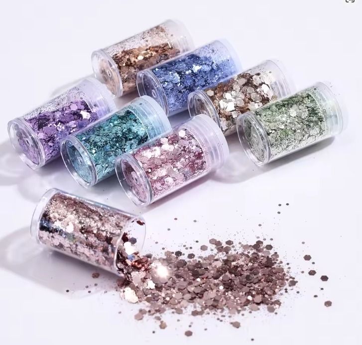 Purpurina Metalica- en botella paquete de 8 colores.